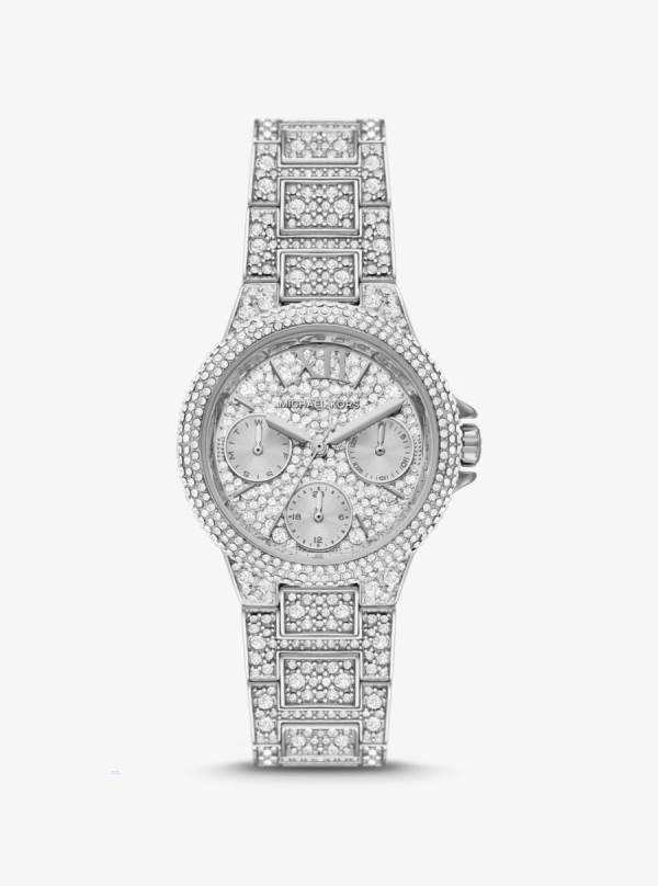 Damske Sliver-tone Hodinky Michael Kors Mini Camille Pavé Strieborne - Hodinky Michael Kors Obchod | MKOWL-7120